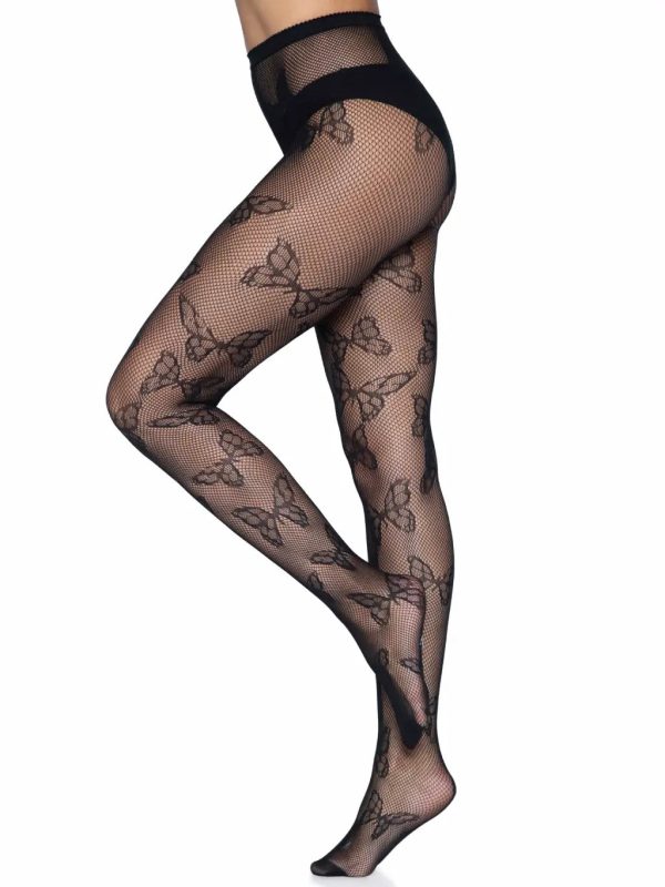 Black Butterfly Sheer Net Tights Discount