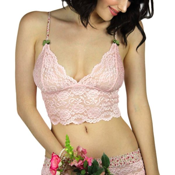 Pink Lace Bralette Cami Pink Posies Straps Sale