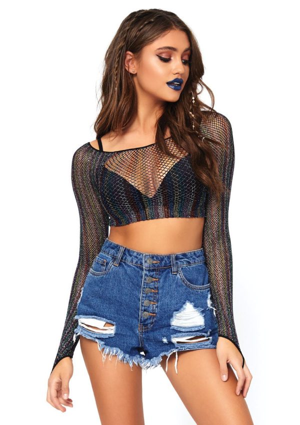 Rainbow Lurex Glitter Crop Top Hot on Sale