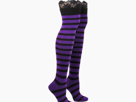 Lace Purple Thigh High Socks Supply