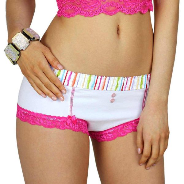 White Boyshorts Pink Lace Trim Watercolors Band Sale