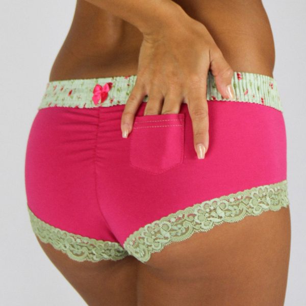 Fuchsia Boyshorts Roses Sage Waistband Online