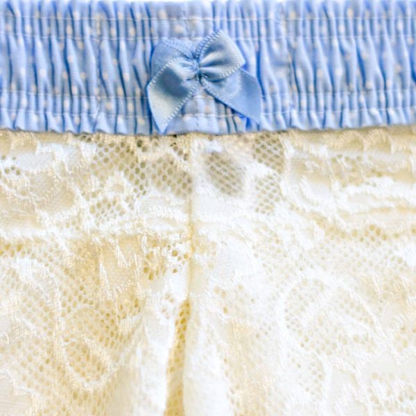 Ivory Lace Boxers with Light Blue Dots Band Cheap